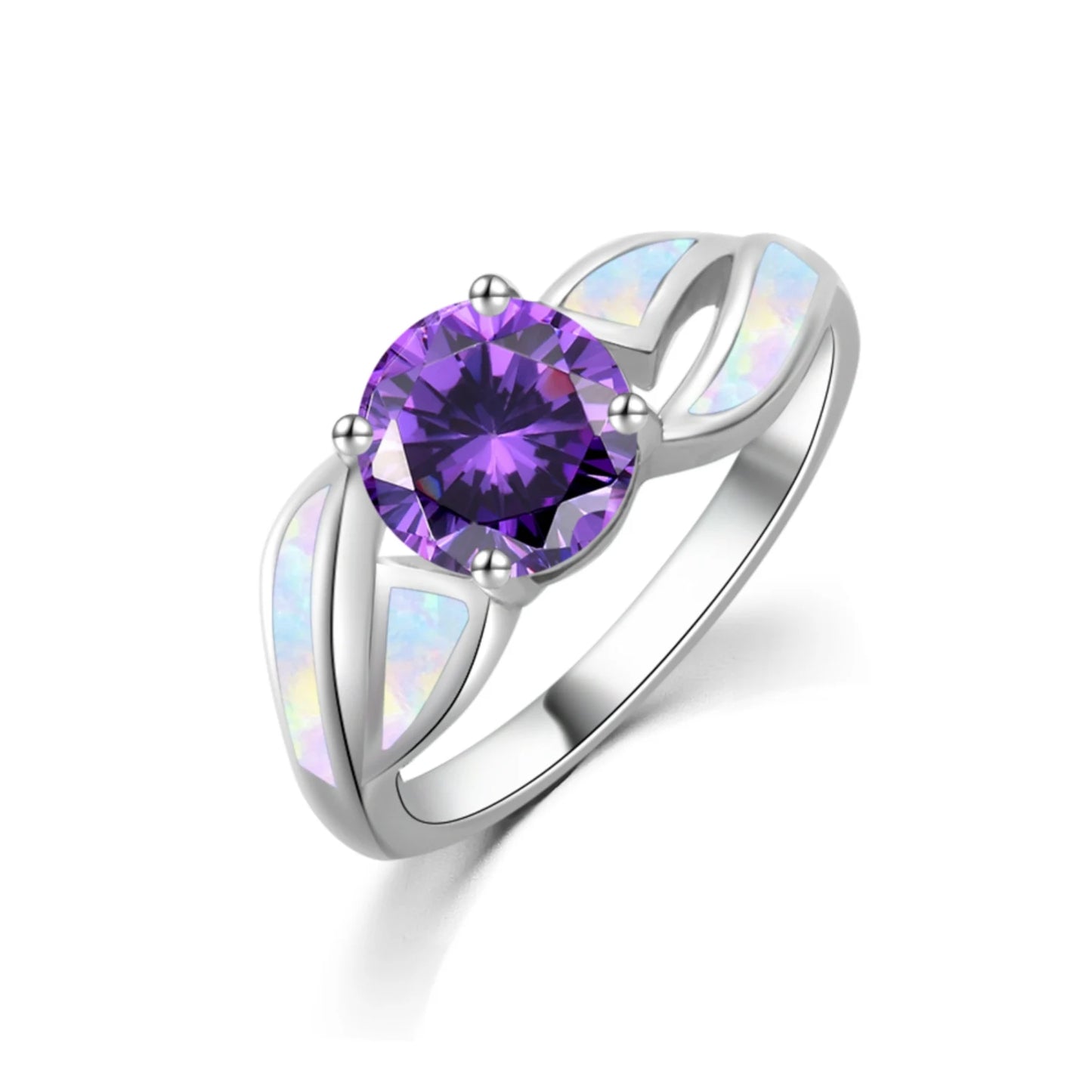 Purple Crystal & Blue Opal Ring | Silver Statement Band Jewelry