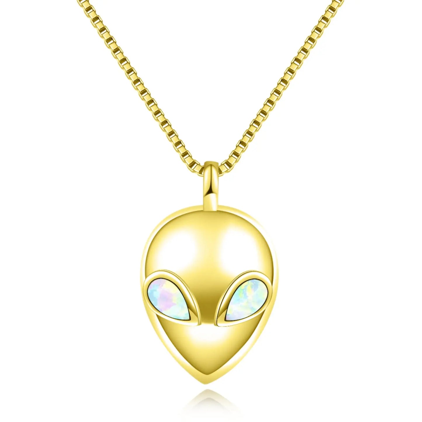 TikTok & Ins Fashionable Sporty Gold Plated Brass Alloy Christian Alien Shape Opal Pendant Necklace with Link Chain for Party
