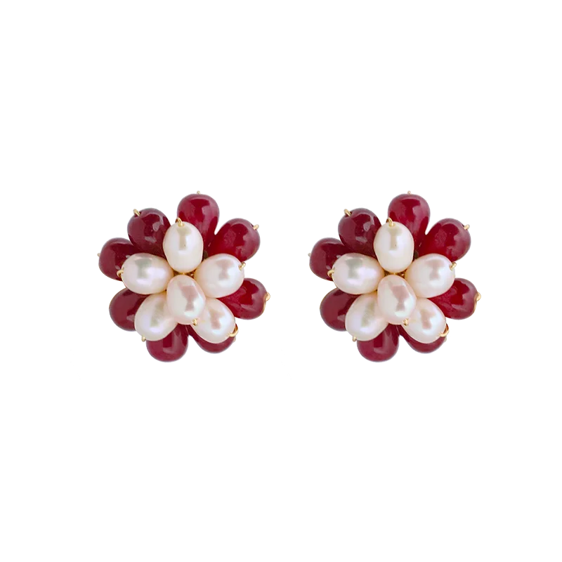 Natural Freshwater Pearl Natural Stone Flower Earrings Korean Style Women Luxury Jewelry Fashion Ladies and Girls Gift GE1588