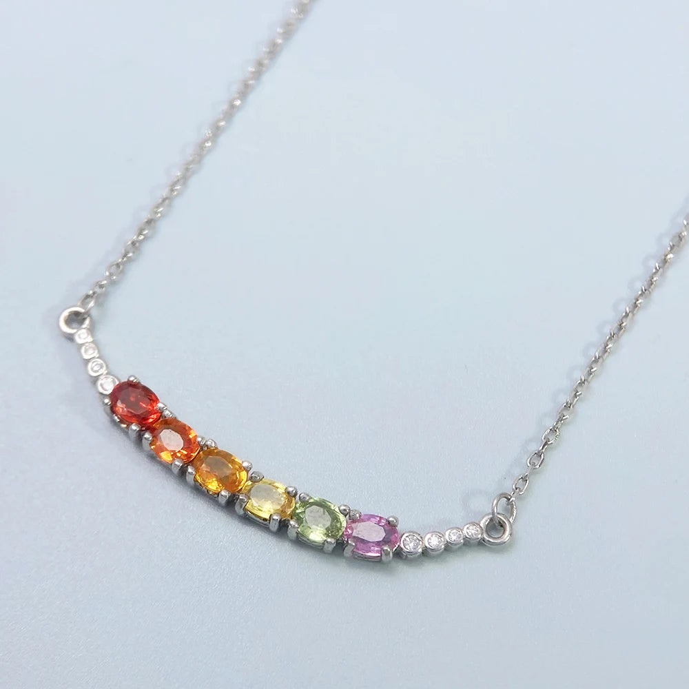 Gioiellieri Natural Multi Color Sapphire Necklace S925 Sterling Silver for Women Fine Jewelry September Birthstone Anniversary Gift Newest