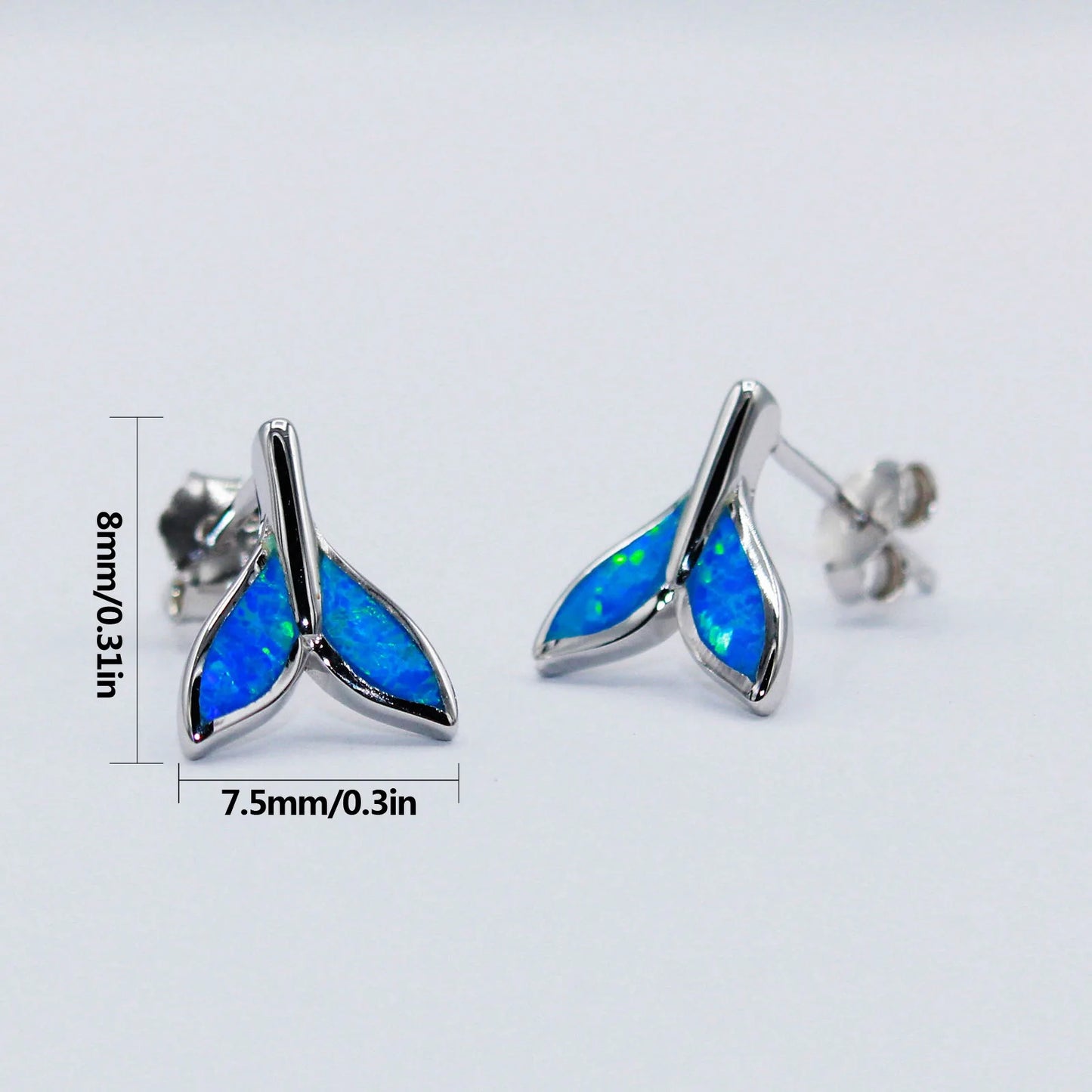 Hawaiian Trendy Whale Tail Studs   Sparkling Blue Opal Earrings Cute Ocean Theme Jewelry