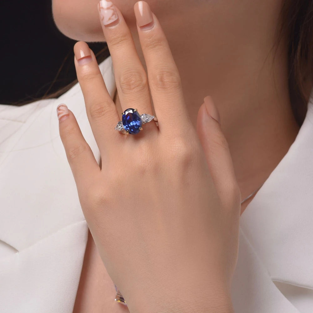 MuShan Jewelry Factory New 925 Silver Simple Four Prong 5 Carat Ring Fashionable Oval 10*14 High Carbon Diamond Ring