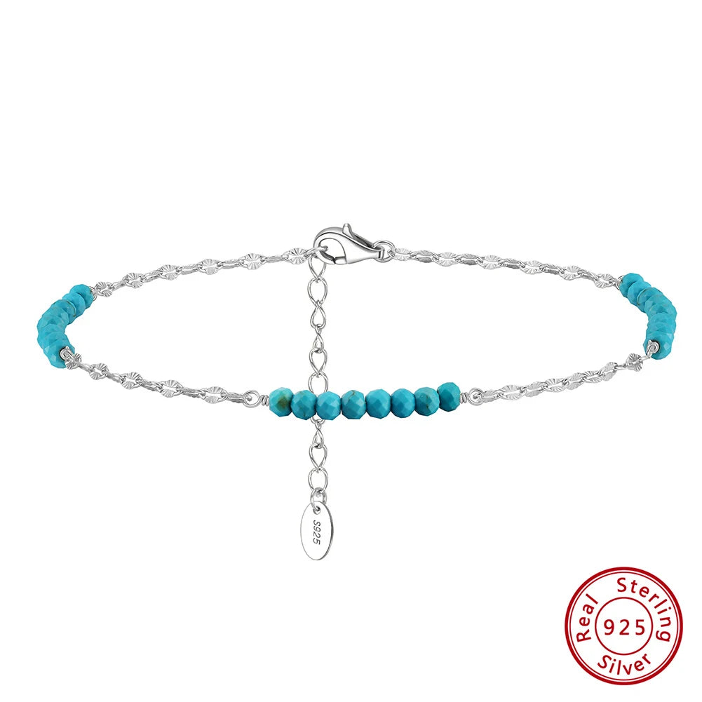 RINNTIN SA85 High Quality Anklet Jewelry 14K Gold Plated Water Wave Chain Turquoise Beaded Charms Leg Chain Anklets