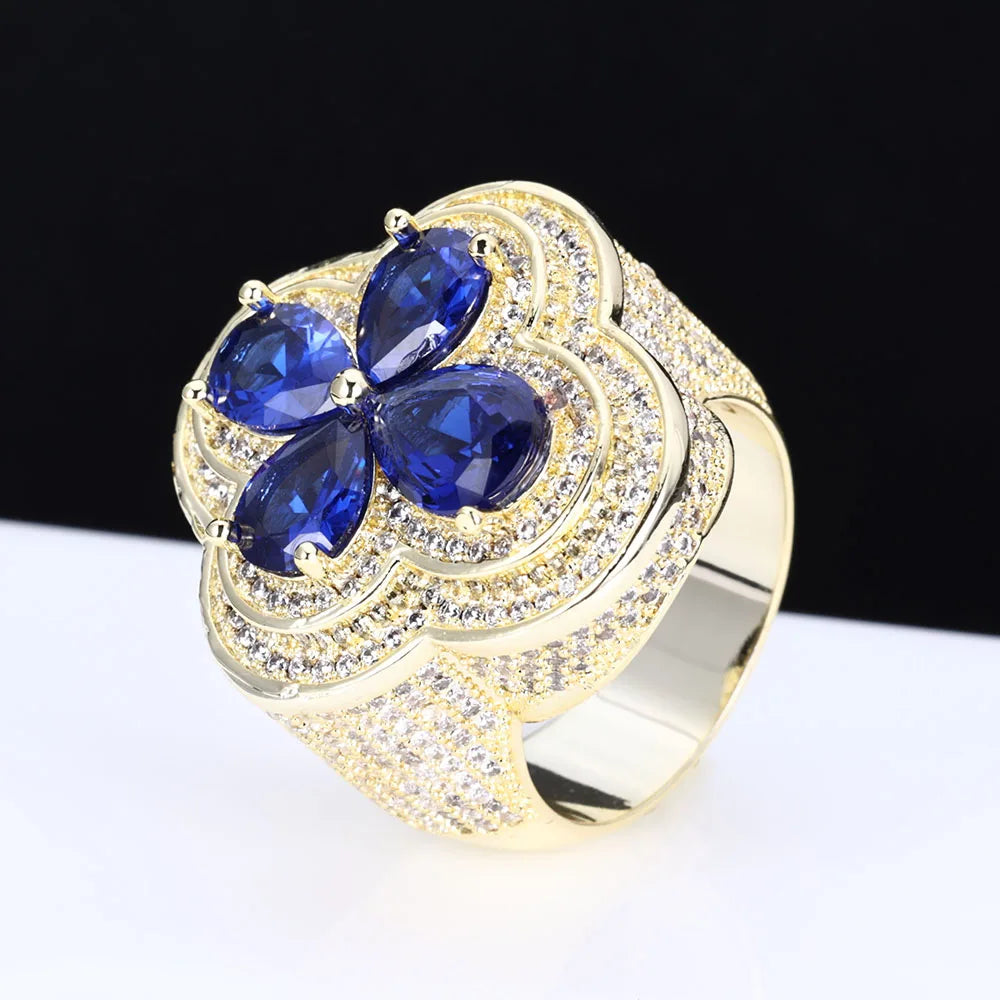 S&S Iced Out Flower Ring | Gemstone Hiphop Ring