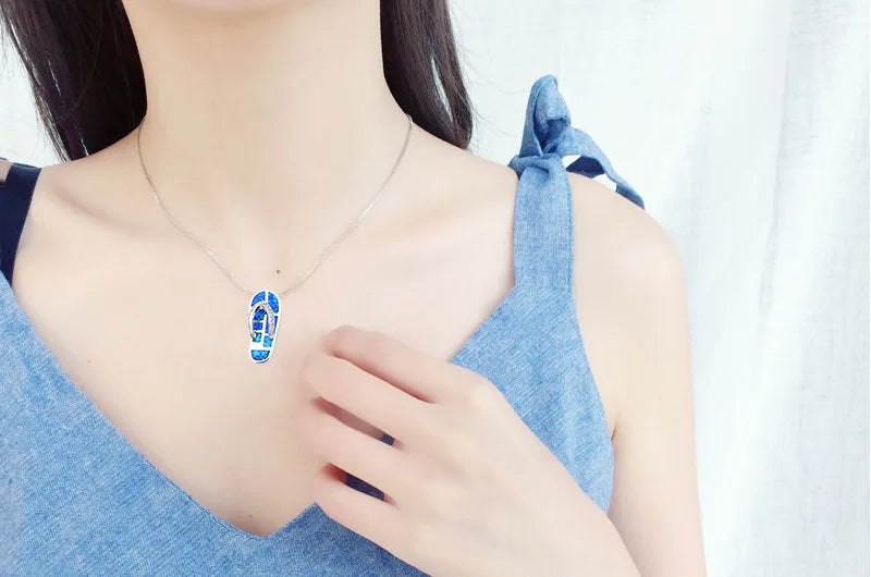 Aobao Fun Opal Necklace New Flip Flop Opal Inlaid Pendant Fashion Colored Gem Jewelry Wholesale