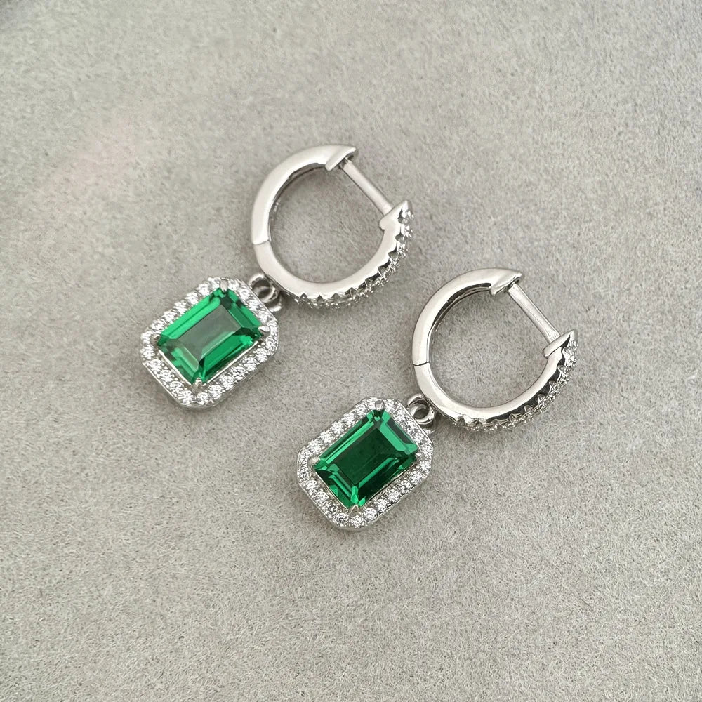 SILVERELLI High Carbon Diamond Drop Earrings | 925 Sterling Silver | Mint Green & Emerald