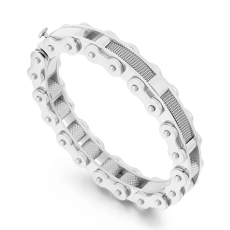 KALEN Casual Gold/Silver/Black Stainless Steel Biker Chain Open Bangle Bracelet
