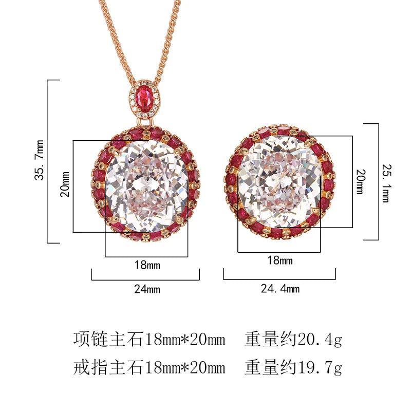 REDheart Copper Inlaid Zircon Gold-Plated Trendy Oval Zircon Ring Bird's Nest Ce Para Green Necklace Wedding & Party Jewelry Set