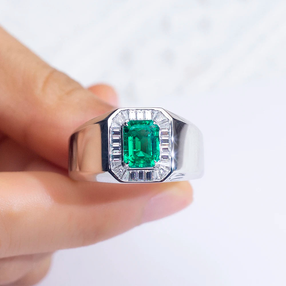 Messi Jewelry Custom Jewelry MSR-1564 18k White Gold Lab Grown Emerald Ring
