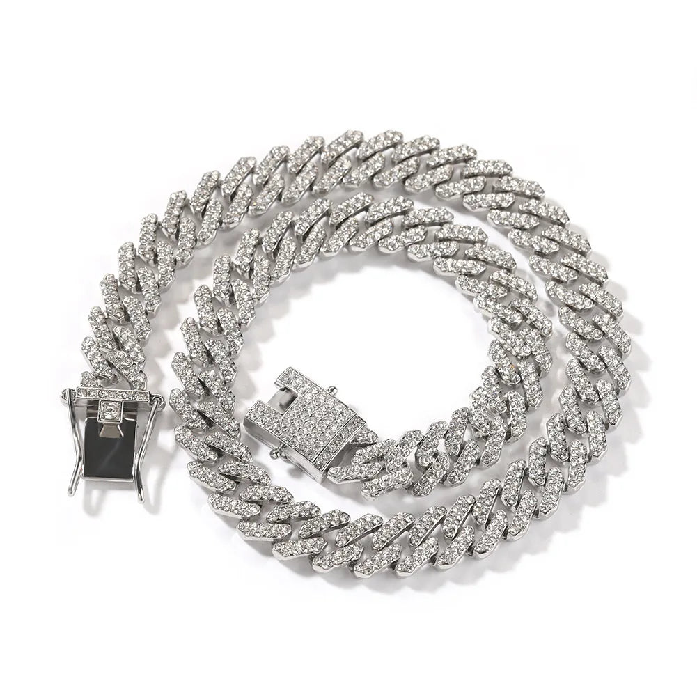 BiG-BOSS Men's Simple Geometric 12mm Crystal Rhinestone Link Chain Necklace and Bracelet Hip Hop Style Zinc Alloy Jewelry