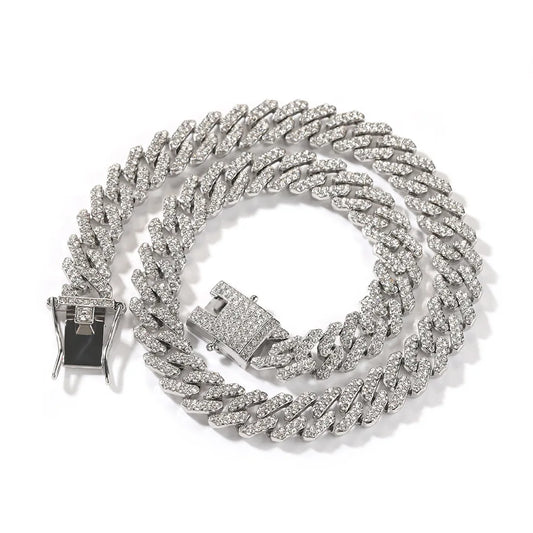 BiG-BOSS Men's Simple Geometric 12mm Crystal Rhinestone Link Chain Necklace and Bracelet Hip Hop Style Zinc Alloy Jewelry