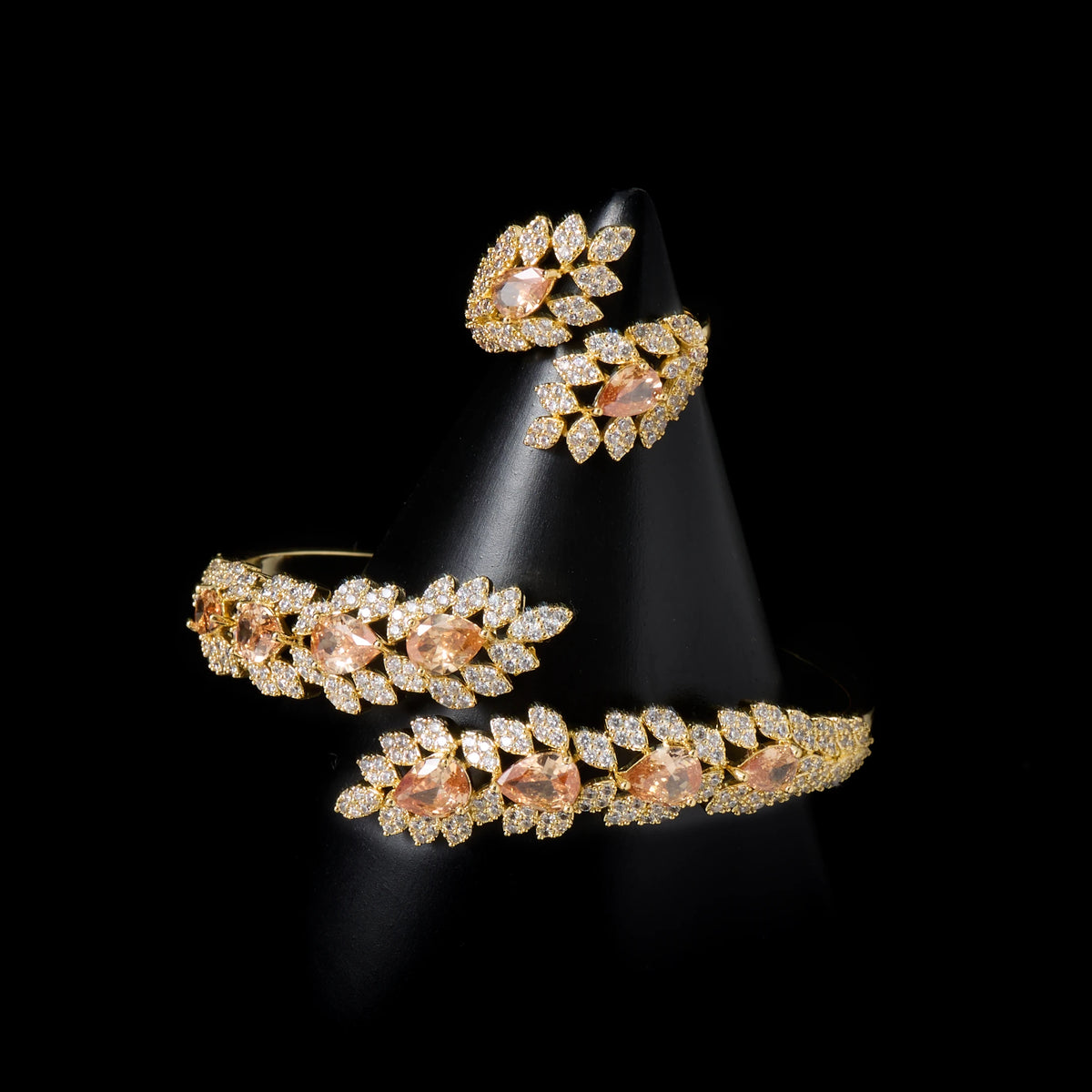 00056 New Arrival Luxury Designer Inspired Jewelry Exquisite Full of Colors Zircon Leaf Bracelet Bangle Ring Sets