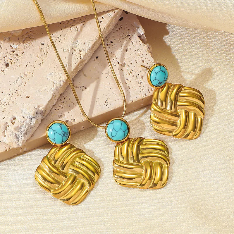 Gold Necklace & Earrings Jewellery Set | Square, Flower & Pearl Designs | Classic Fashion Set