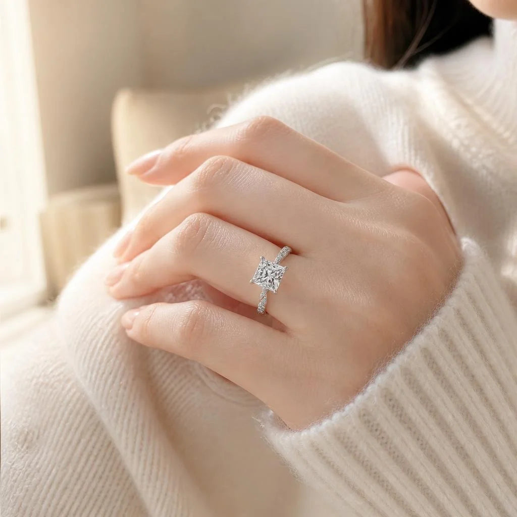 Gioiellieri 2CT D Color VVS2 Majestic Princess Cut Lab Grown Diamond Ring 9K 10K 14K 18K Real Gold PT950 Twisted Paved Women Statement Ring