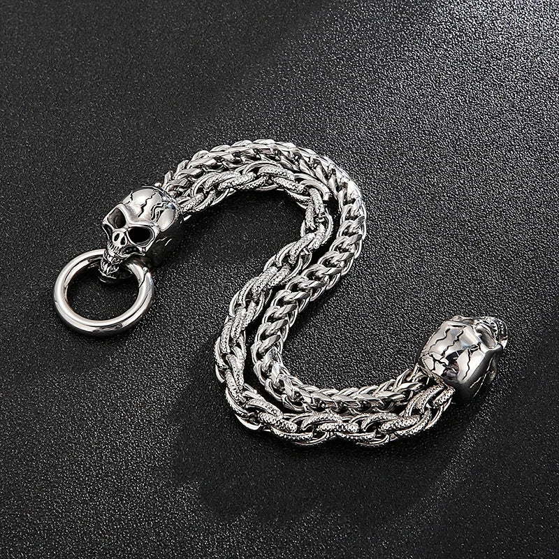 KALEN Punk Double Woven Chain 18K Gold Plating Skeleton Skull Head Men Stainless Steel Jewelry Bracelets