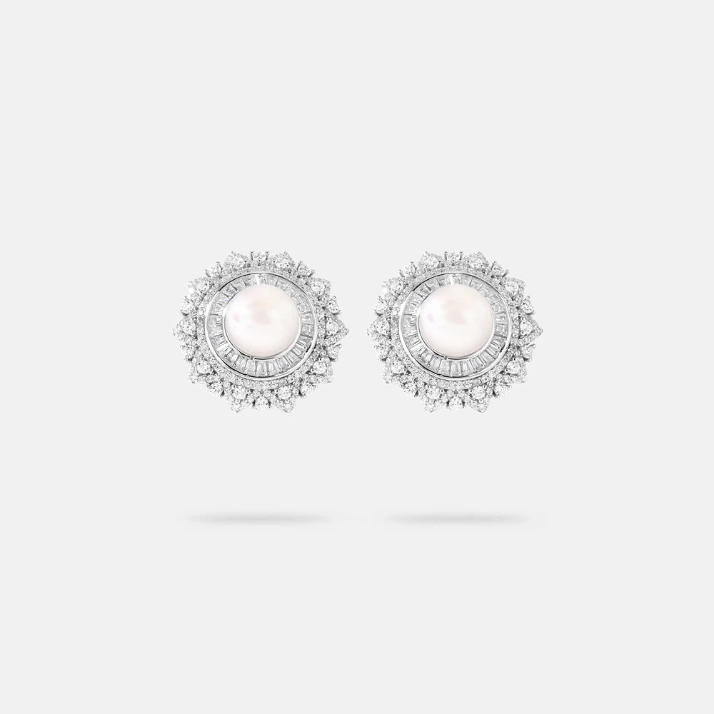MUSHAN Jewelry Factory S925 Pearl Stud Earrings With High End Feel Electroplated White Gold Set With High Carbon Diamonds