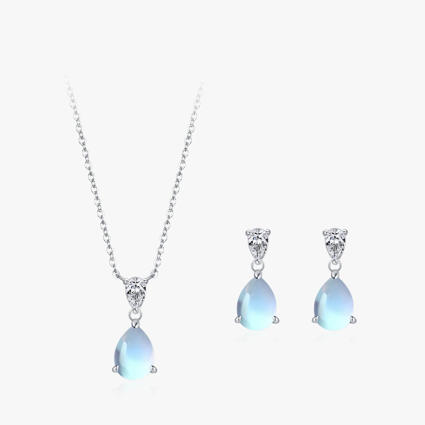 Ailmay 925 Sterling Silver Fashion Water Droplet Pendant Necklace Earrings for Women Wedding Engagement Jewelry Set
