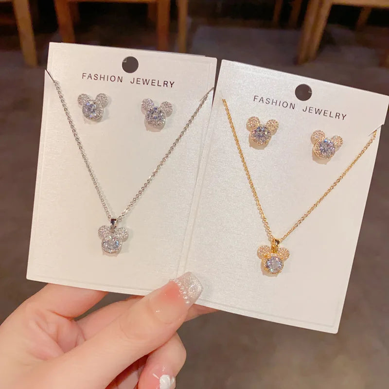 Hot Selling Fashion Unique Necklace and Earrings Set with Zircon Classic Real Gold Plated Jewelry Set for Women