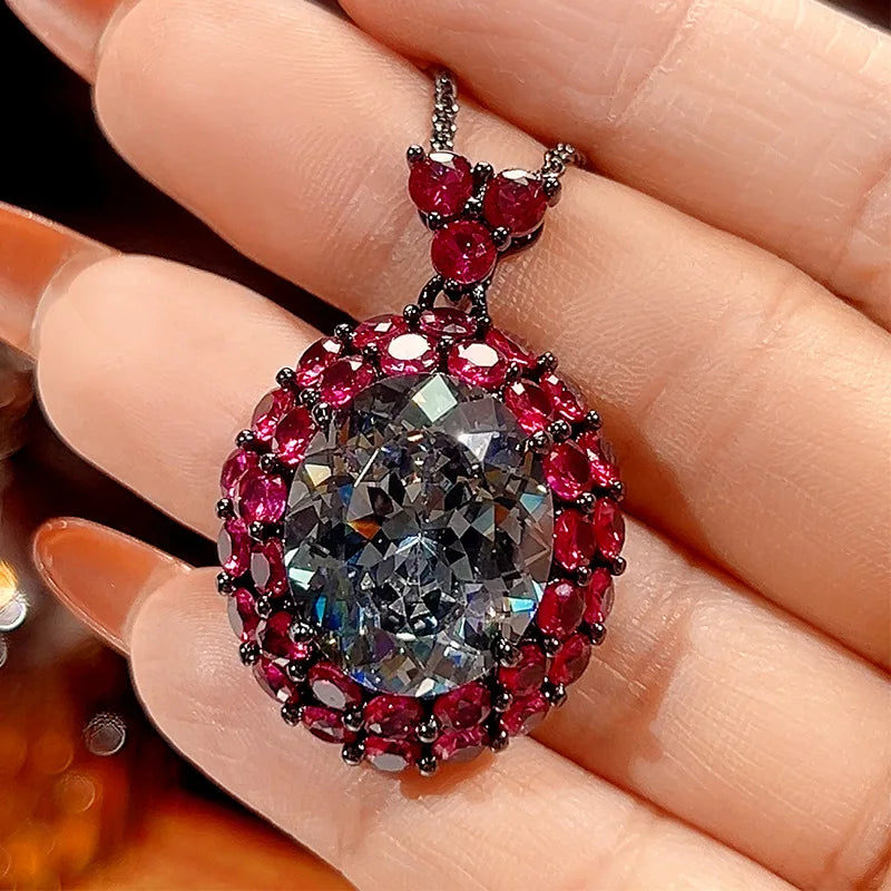 REDheart Copper Alloy Inlaid Zircon Open Ring Bird's Nest Cut Black Gray Premium Gold Plated Wedding Party Pendant Necklace Set
