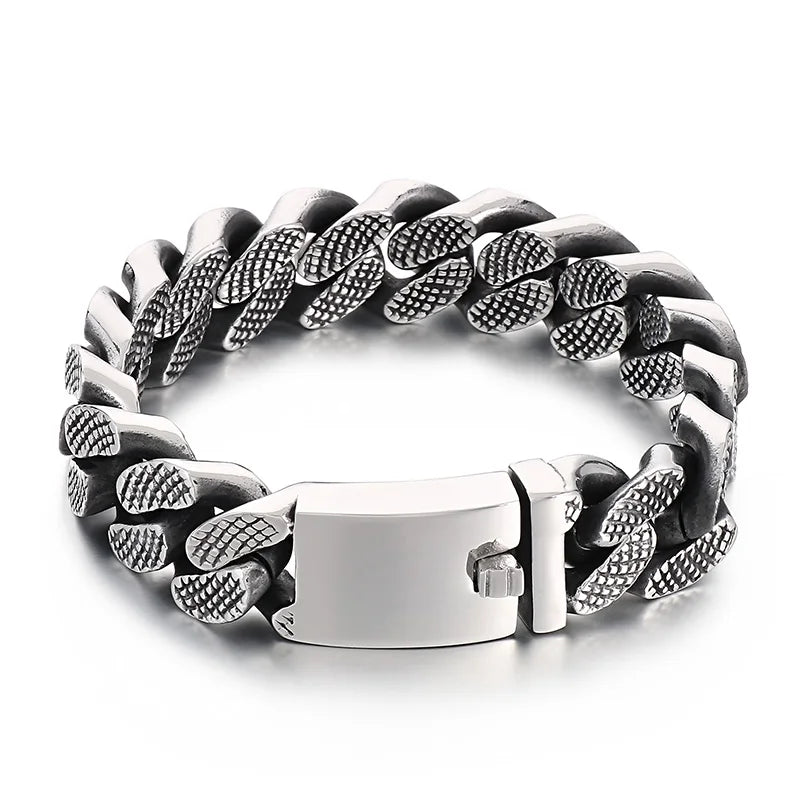REBEL Trendy Fine Jewelry Fashion Bracelets Men Stainless Steel Tire Mark Cuban Links Bangle Bracelet