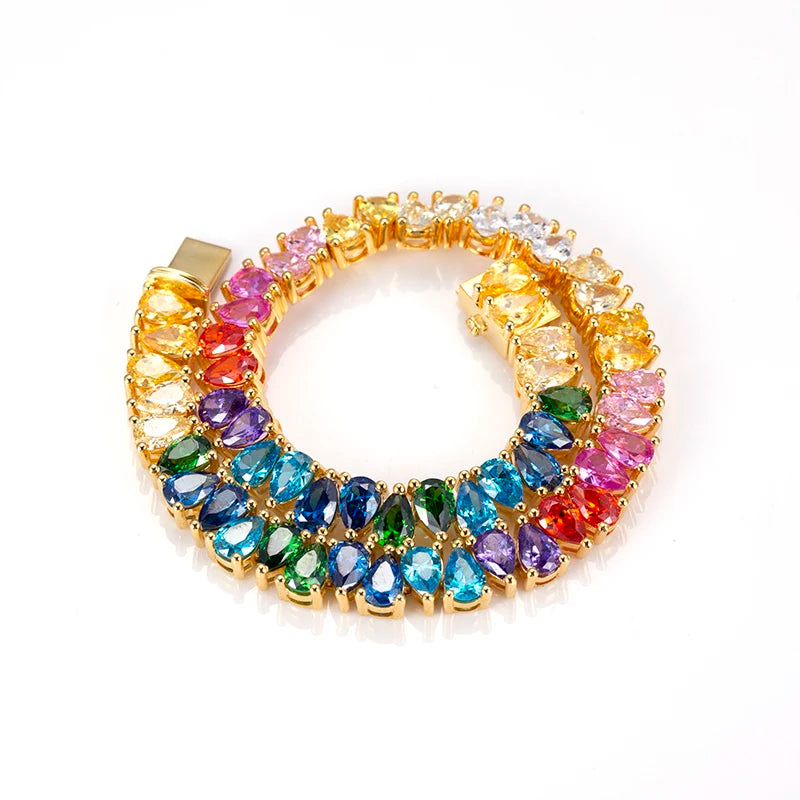 Gemfiori Messi Jewelry MSB-527 Sliver rainbow Gold Jewelry CZ Yellow Gold Bangle Bracelet