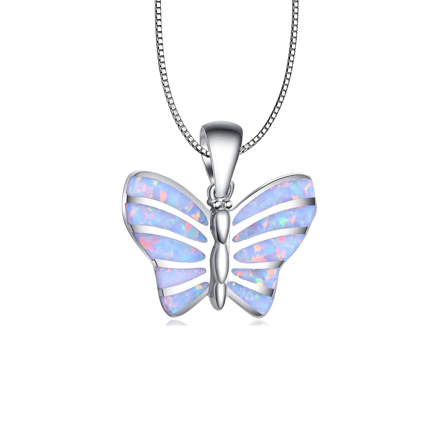 Aobao Christian White Copper Silver Plated Sweater Chain Butterfly Necklace Trendy Forest Butterfly Pendant Jewelry Opal Inlay