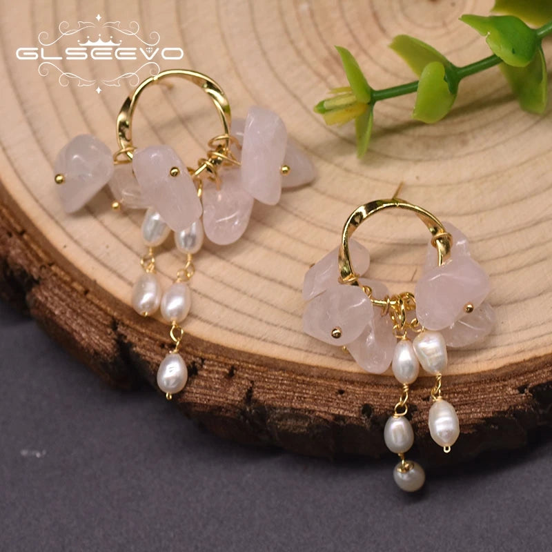 Pink Crystal Earrings Party Gift Freshwater Pearl Drop Earrings Ear Pin 925 Sterling Silver Fine Jewelry  Earrings Bulk