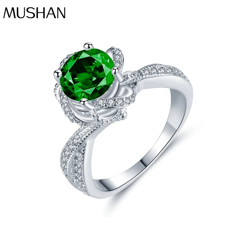 MuShan Jewelry Factory Rotating Rose Ring Female S925 Pure Silver Full Diamond Set with Colored Zircon Ring