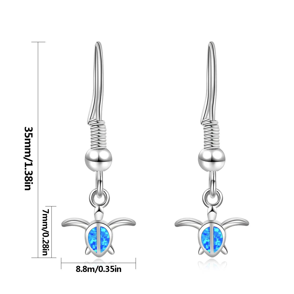 Adorable Christian Dainty Silver Plated Hawaiian Sea Turtle Animal Shape Cute Opal Pendant Earrings for Beach Lovers Gift
