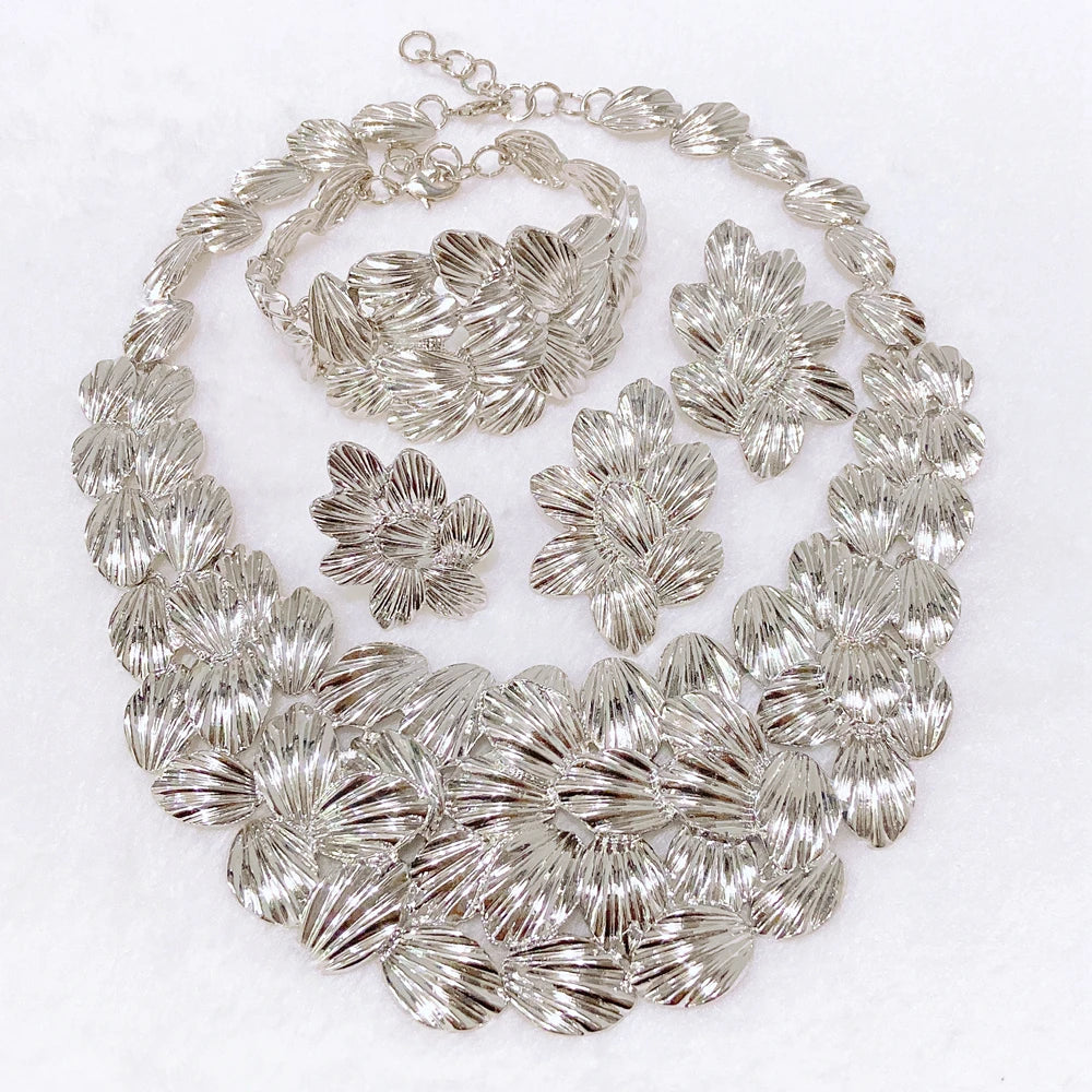 Zhuerrui Luxury Gold Plated Jewelry Set Matte Finish Necklace Bracelet Earring Set High-end Italian Design for Party I007520-2