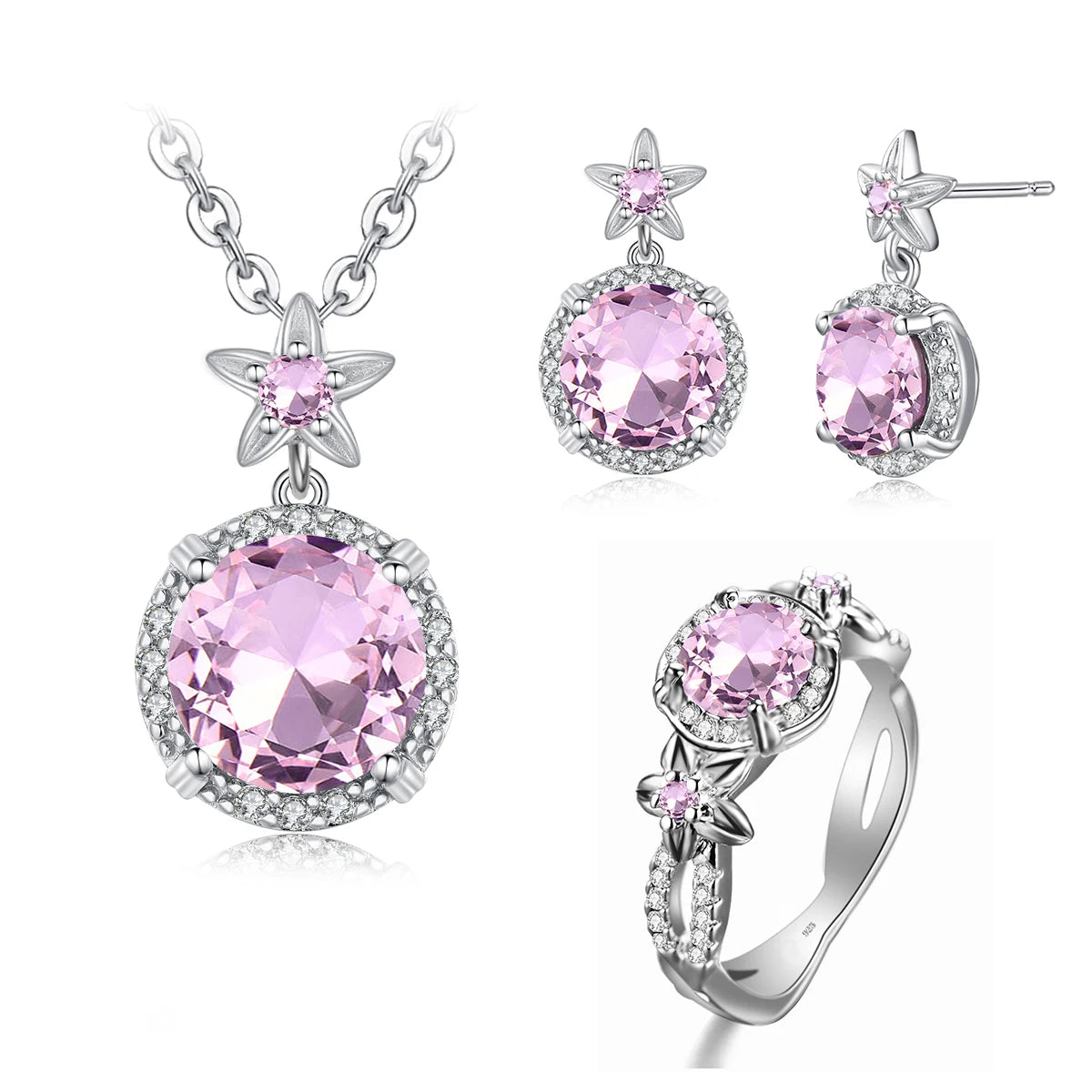 Szjinao Vintage Jewelry Manufacturer Women's Boho Flower Earrings and Pendant Set 925 Sterling Silver Emerald Engagement Style