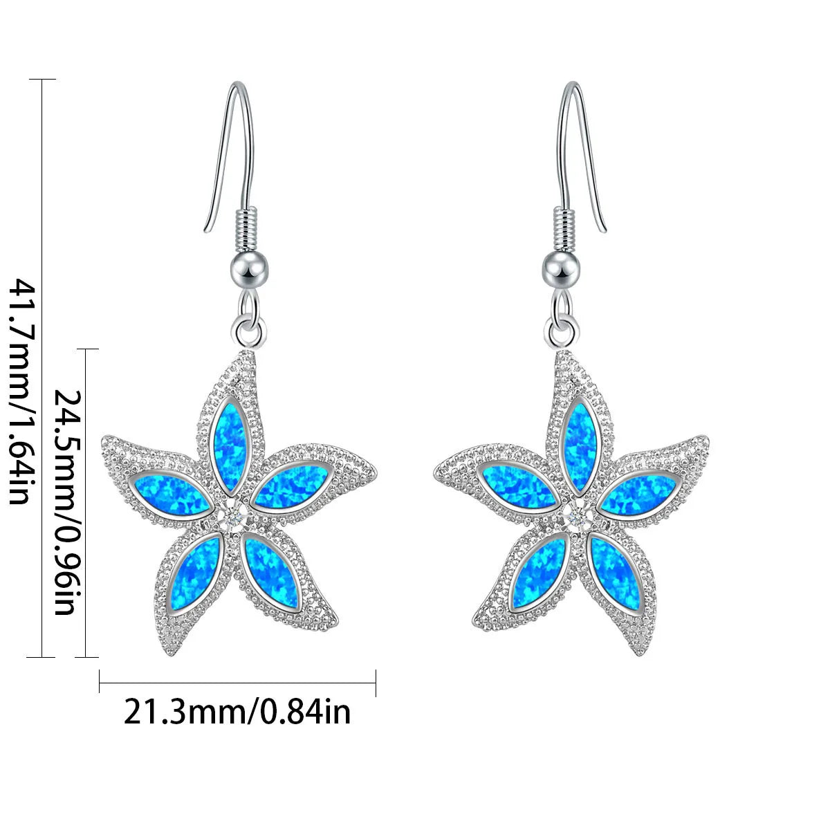 TikTok Viral Colorful Opal Starfish Bohemian Christian Silver Plated Brass Pendant Earrings Trendy Women's Jewelry