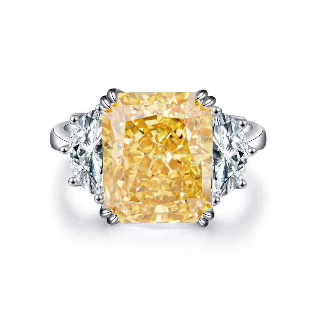 Trendy 925 Sterling Silver 5A 8A Yellow Cubic Zirconia Ring for Women Engagement Promise Bride Rings Customized Jewelry Supplies