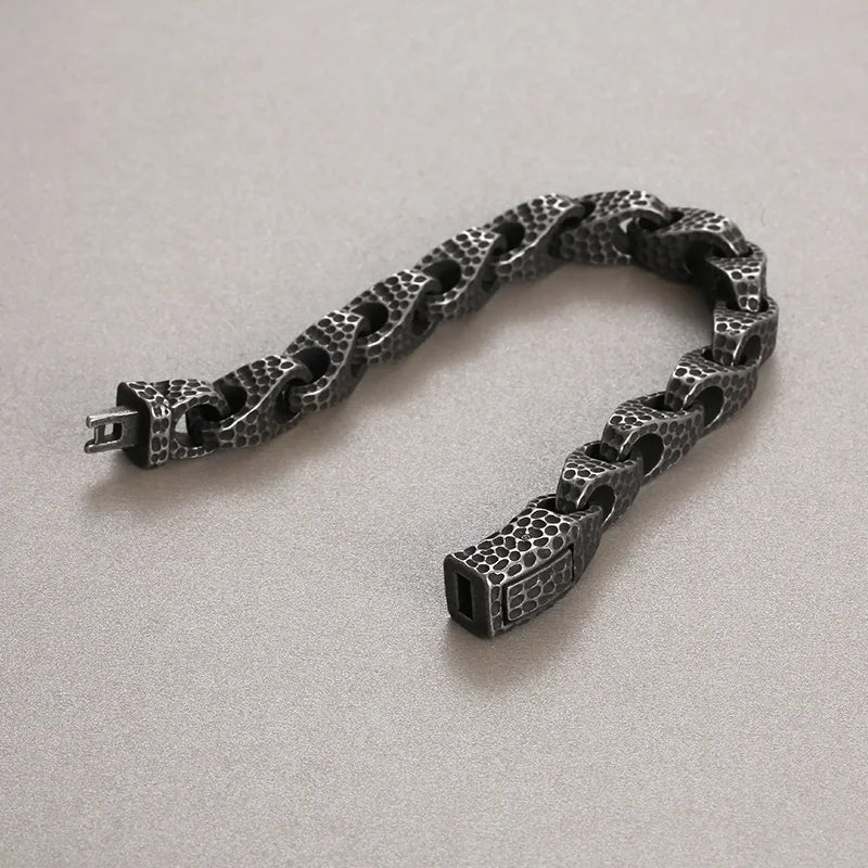 KALEN Men Retro 225mm Stainless Steel Pitted Surface Links Bracelet