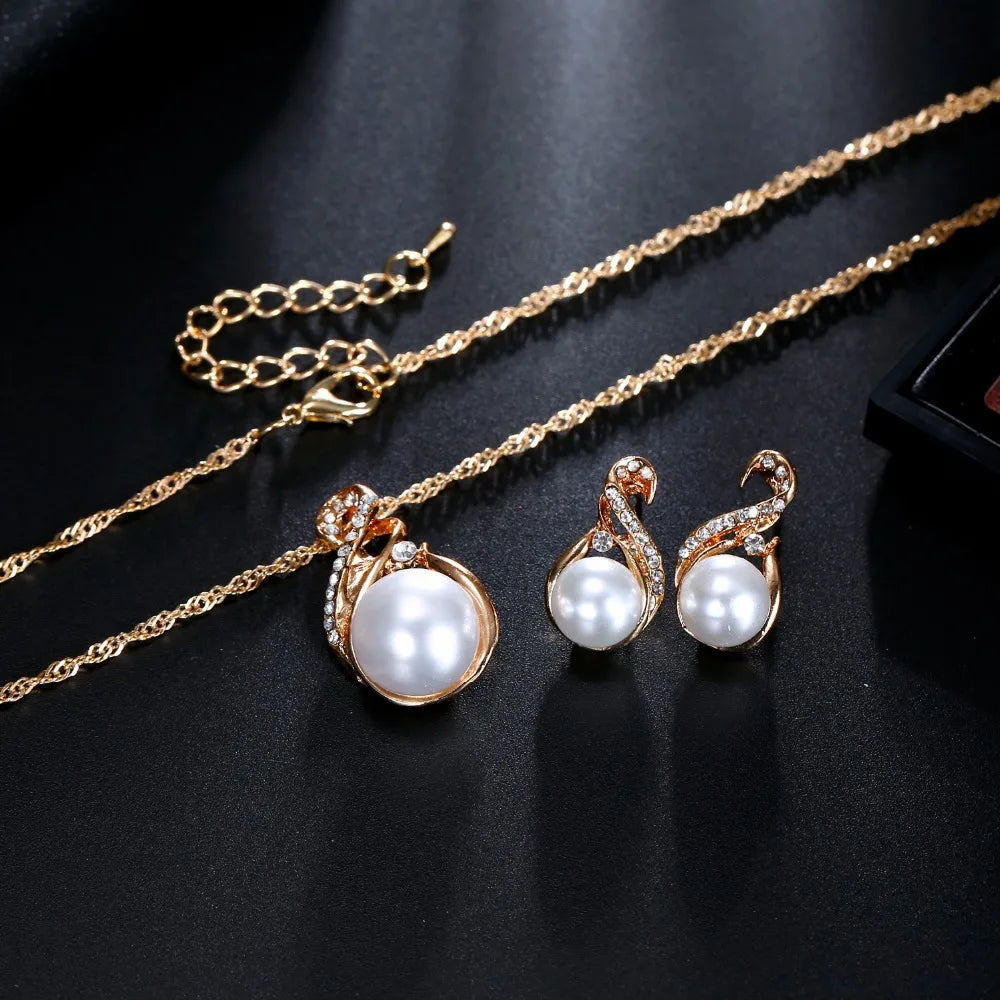 S&S Geometric Figure-8 Pearl & Crystal Necklace & Earring Set – Collection