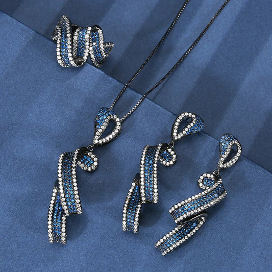 Gemfiori European and American Romantic Valentine's Day Micro Inlaid Zircon Pendant Ring Earring Set Exquisite Fashion Accessories