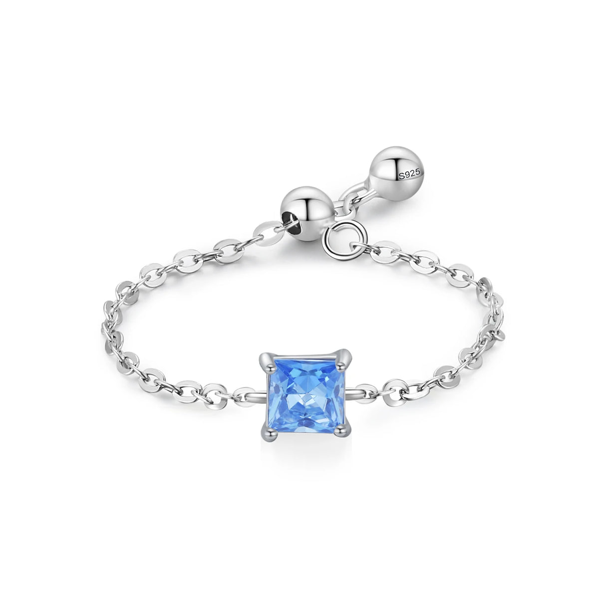 Ailmay Fashion 925 Sterling Silver 12 Month Birthday Stone Adjustable Chain Rings for Women Everyday Wear and As Gifts