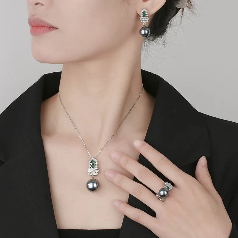 Gemfiori French Retro Pearl Earrings Fashionable Gentle High-end Temperament Niche Design Pendant Jewelry Set
