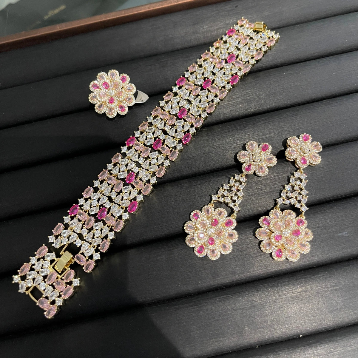 XOTICA TIANSHE Luxury Red Flower Jewelry 3Pcs Set Bracelet Earrings Ring Vintage Bridal Wedding Statement Jewelry For Women
