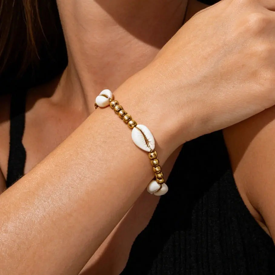 JOOLIM 18K PVD Gold Plated Waterproof Stainless Steel Fashion Shell Pendant Ball Bracelet for Women Wholesale Jewelry