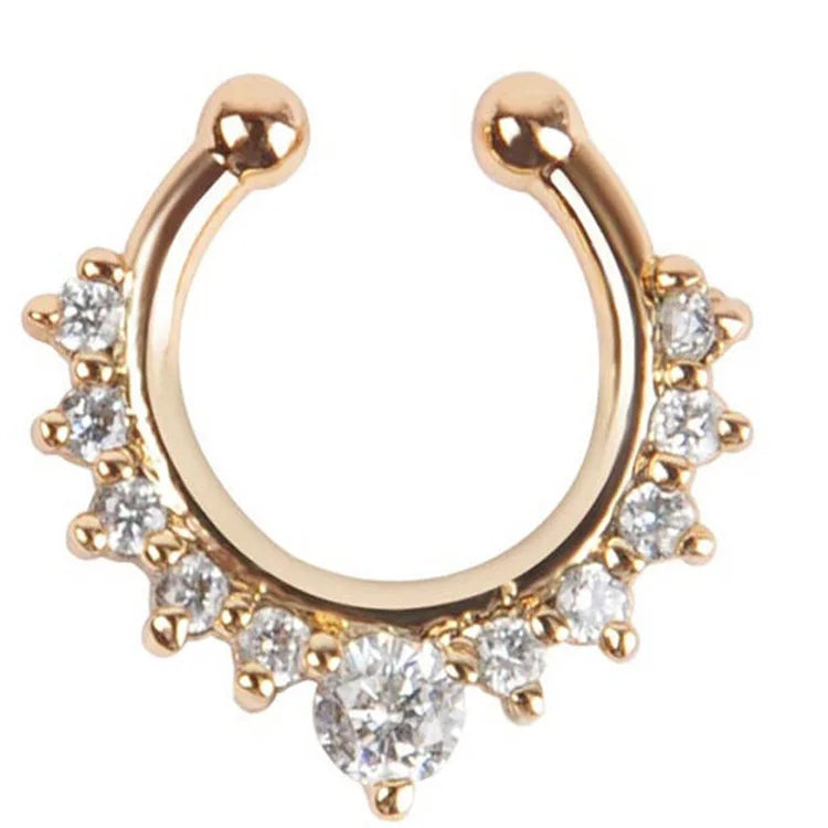S&S Stainless Steel Crystal Septum Nose Hoop Ring | Clip-On | 5 Designs
