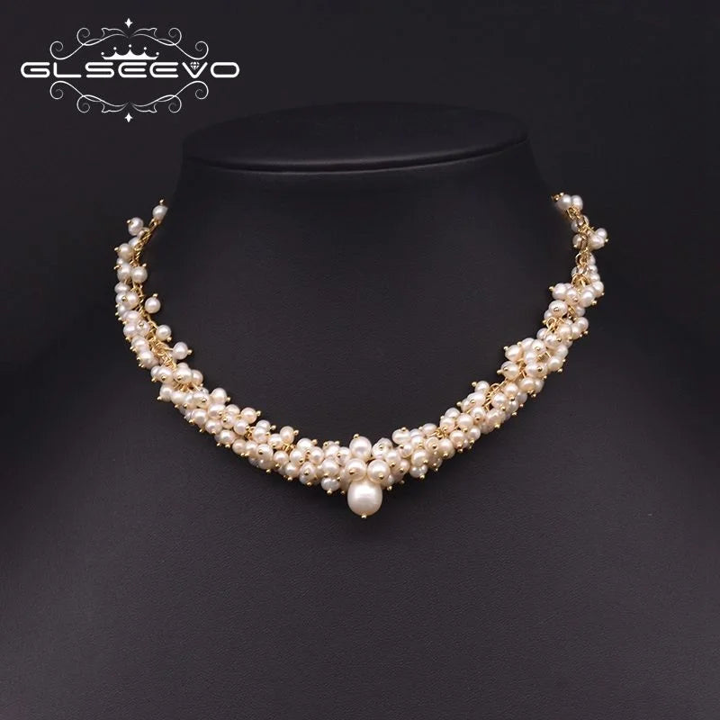 Natural Freshwater Pearl Choker Necklace Gold Plated Tassel Necklace for Women Bridal Wedding Luxury Fashion Fine Jewelry