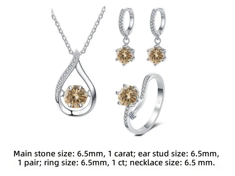 ArtistA SPECIAL001Simple and Elegant Round Cut 1CT VVS GRA Multi Colored Moissanite Jewelry Set 925 Silver Water Drop Necklace Earrings Ring Set