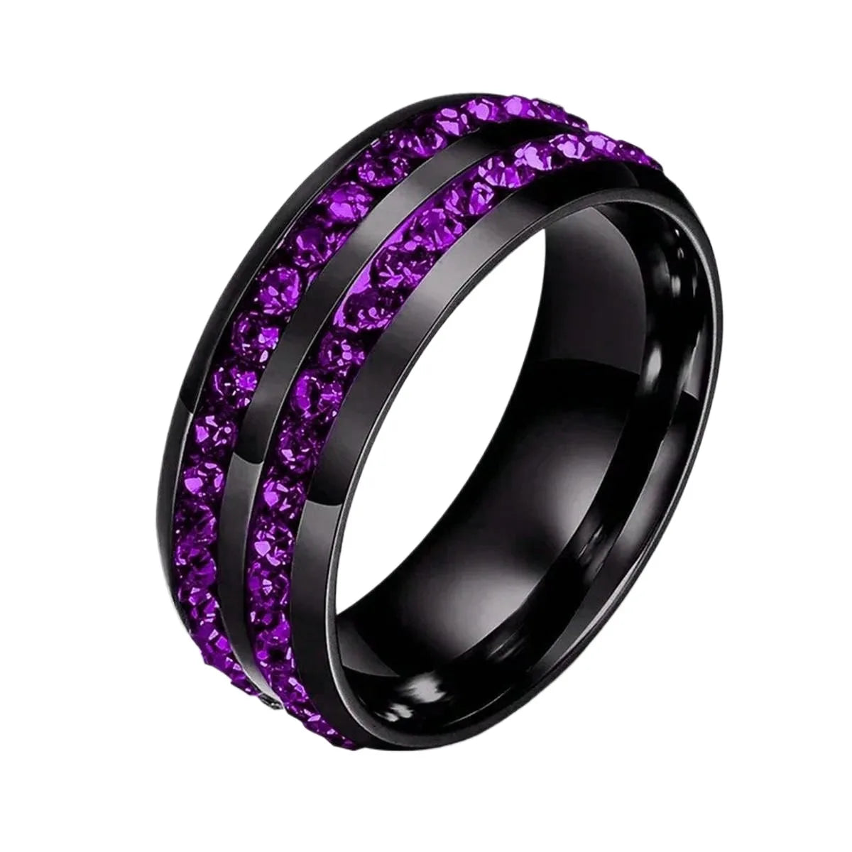 Simple and Stylish Stainless Steel Agate Ring Jewelry Wholesale Black Double-Slot Round Diamond