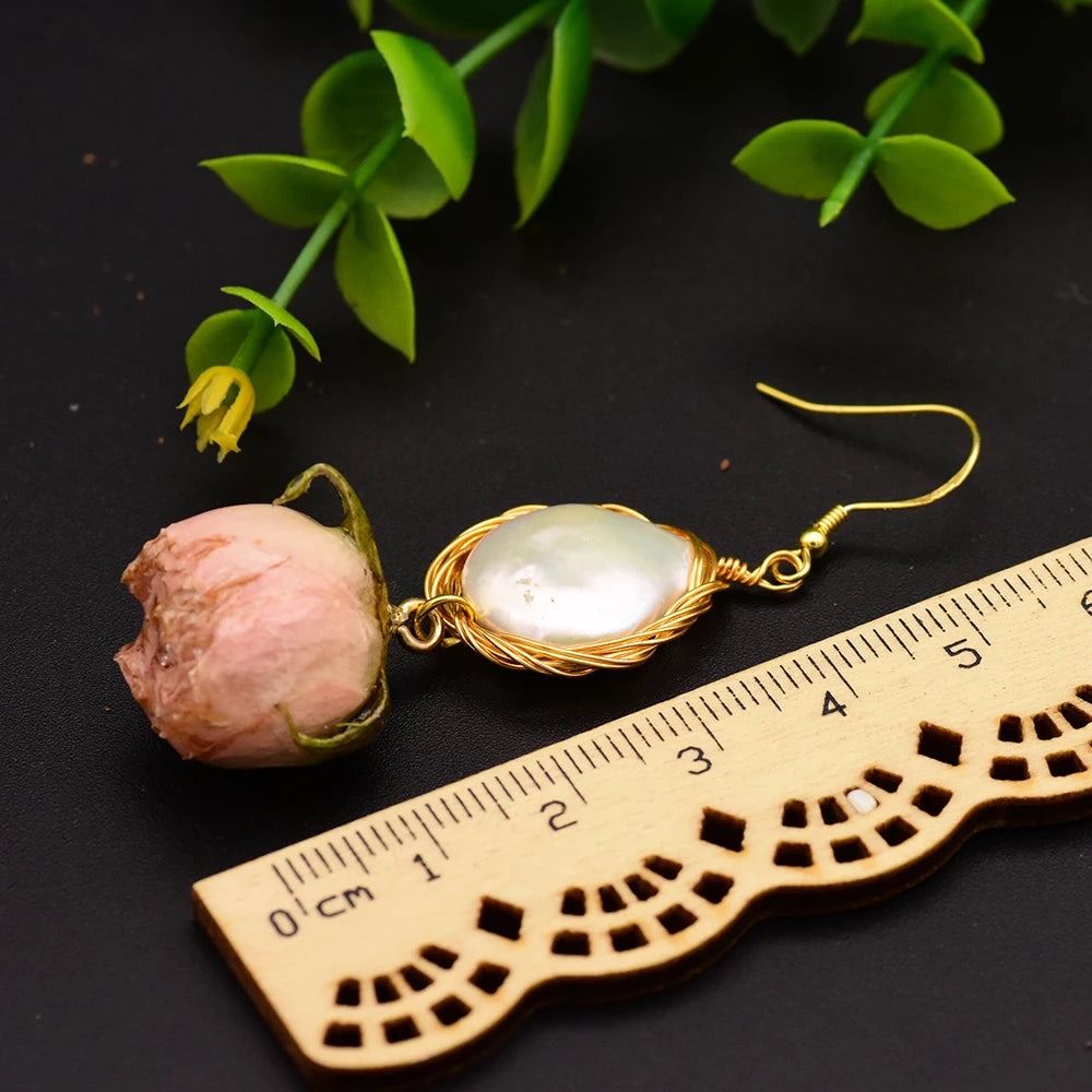 Natural Fresh Water Baroque Pearl Really Flower Drop Earrings for Women Party Earrings Handmade Jewelry