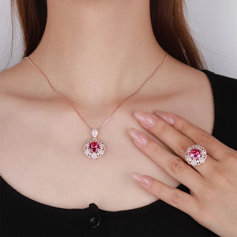 Gemfiori Advanced Color Treasure Purple Three Piece Jewelry Earnail Necklace Ring Female Ins Luxury Versatile Set