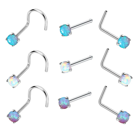 S&S Opal Star Segment Nose Ring Set | Stainless Steel Septum Piercing