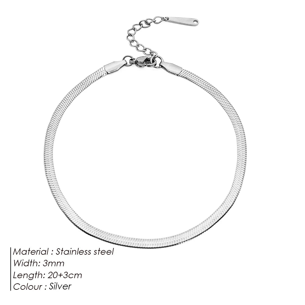 eManco 4MM Gold Snake Chain Classic Anklet Womens Girls Beach Engagement Jewelry Stainless Steel Gift Non-Allergenic