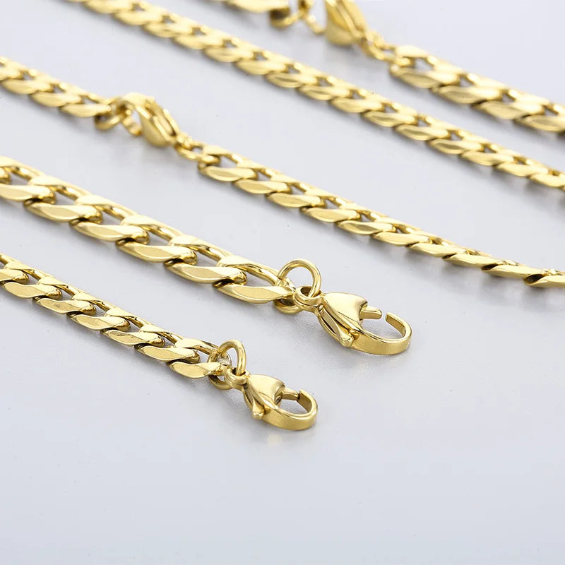 REBEL Casual 7.5/6mm Width Gold-Plated Stainless Steel Cuban Links 500mm Necklace&200mm Bracelet Jewelry Set