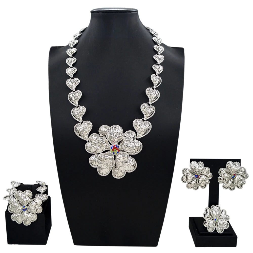 Italian Jewelry Set Alloy Brazilian Jewelry Sets Wedding Party Pendant Spiral Necklace Bracelet Ring Earrings Jewelry Set I0104
